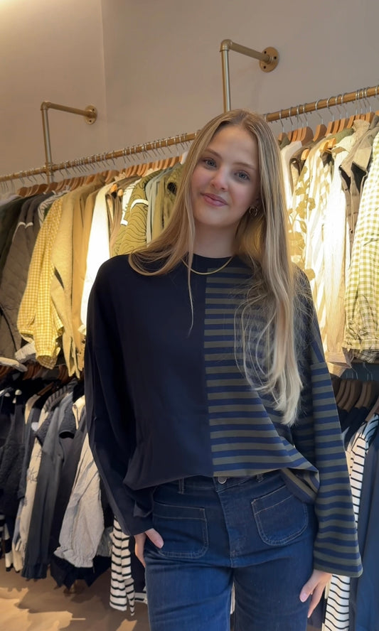 Half striped long sleeve tee